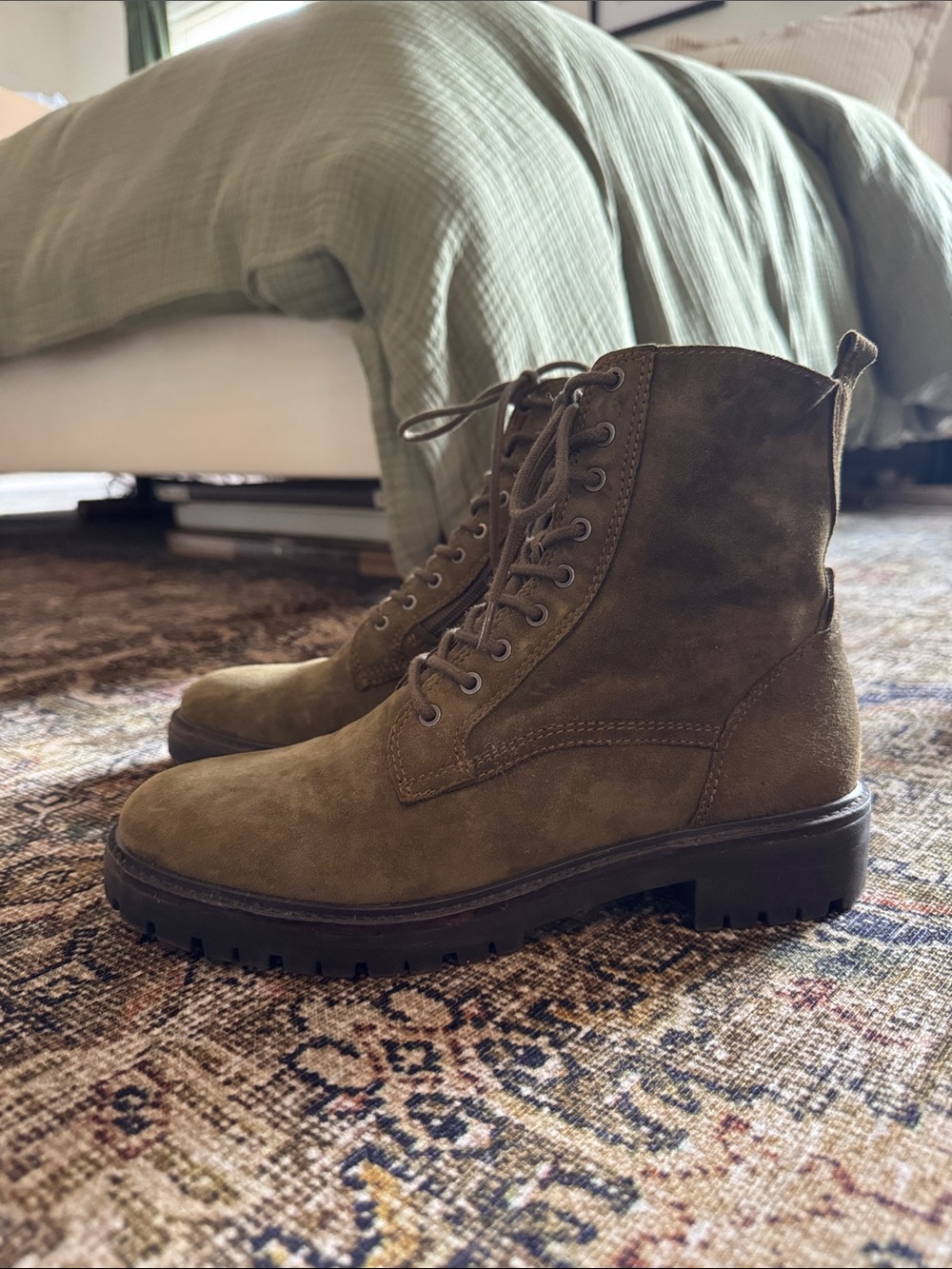 Lucky Brand Olive Suede Combat Boots